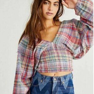 Free People Multicolor Plaid Top
